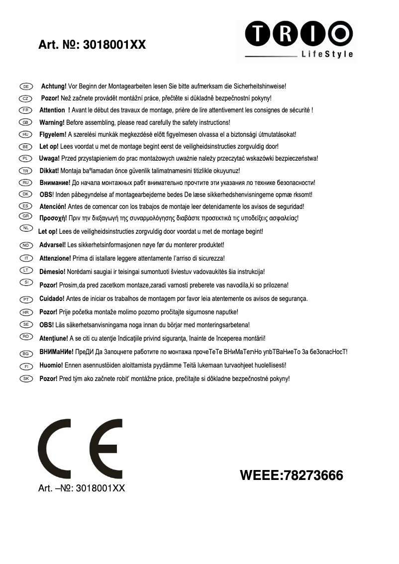 Page 1 de la notice Manuel utilisateur Trio Lighting Boston 301800129