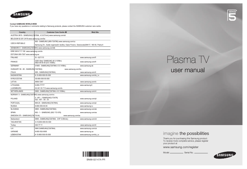 Página 1 del manual Manual de usuario Samsung PS50B579T6S