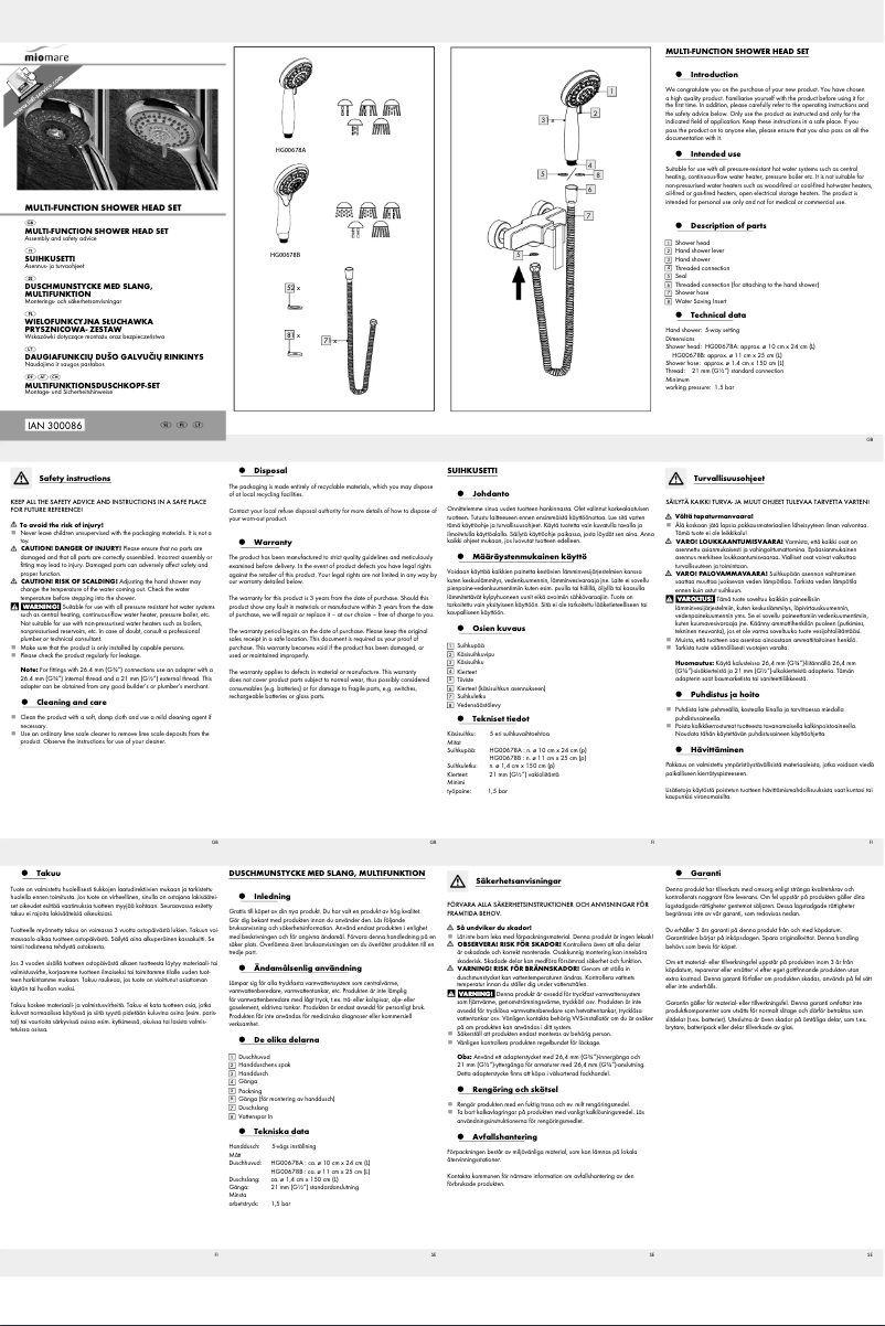Page 1 de la notice Manuel utilisateur Miomare IAN 300086