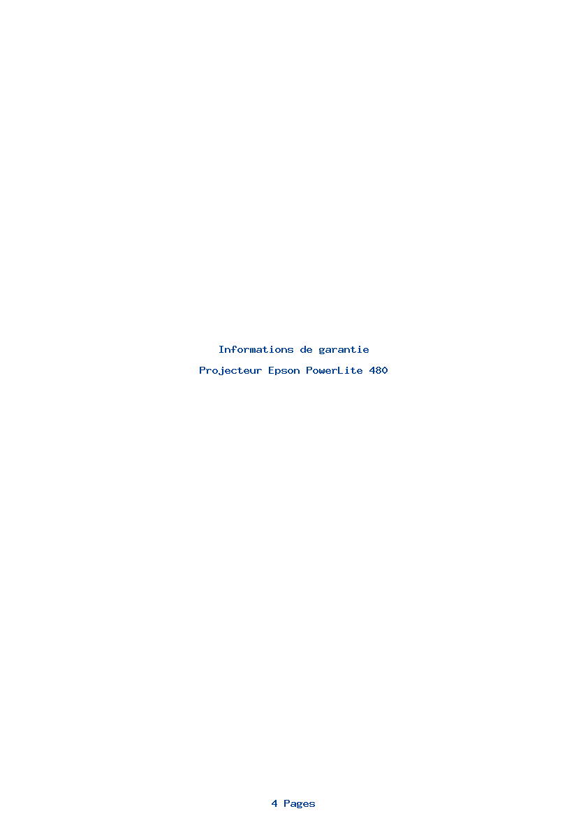 Page 1 de la notice Informations de garantie Epson PowerLite 480