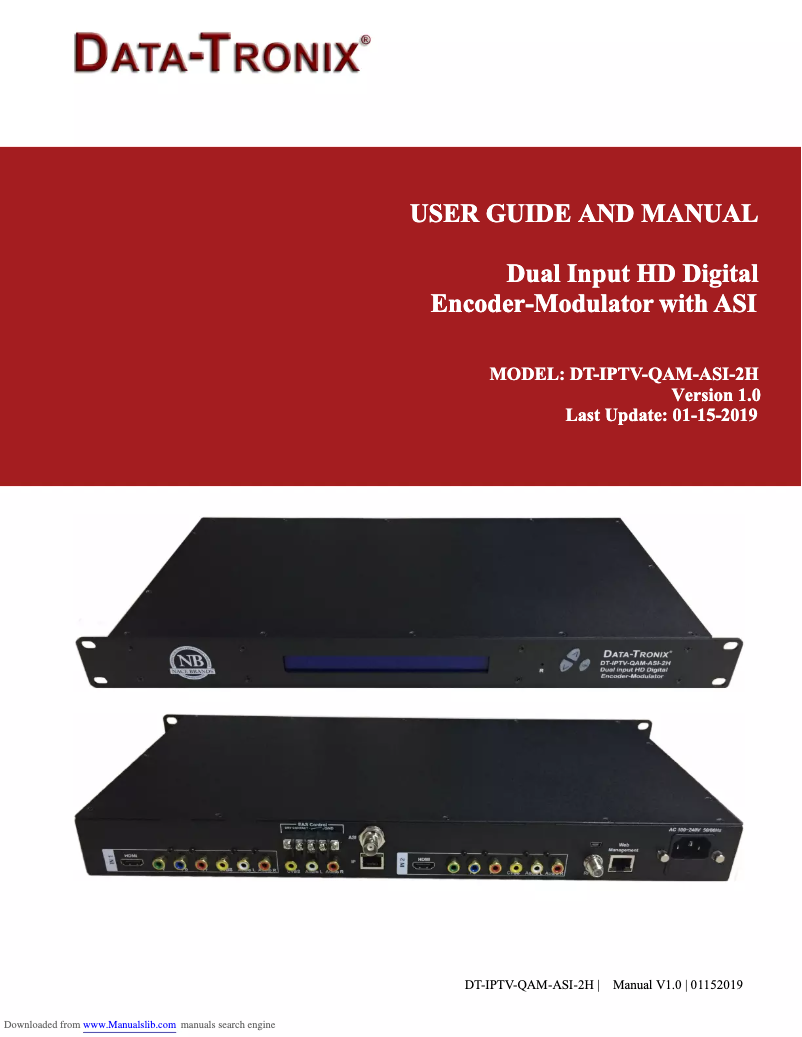 Page 1 de la notice Manuel utilisateur Data-Tronix DT-IPTV-QAM-ASI-2H