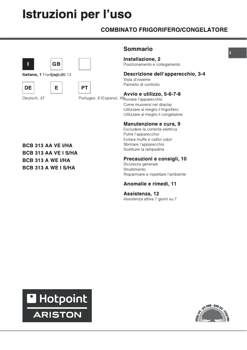 Page 1 of the manual User Manual Hotpoint BCB 313 AA VE I S/HA