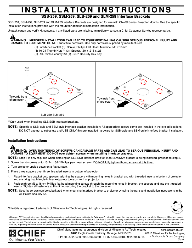 Page 1 de la notice Manuel utilisateur Chief RSA259