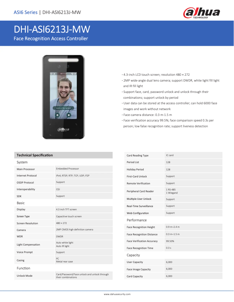 Page 1 de la notice Fiche technique Dahua Technology ASI6213J-MW