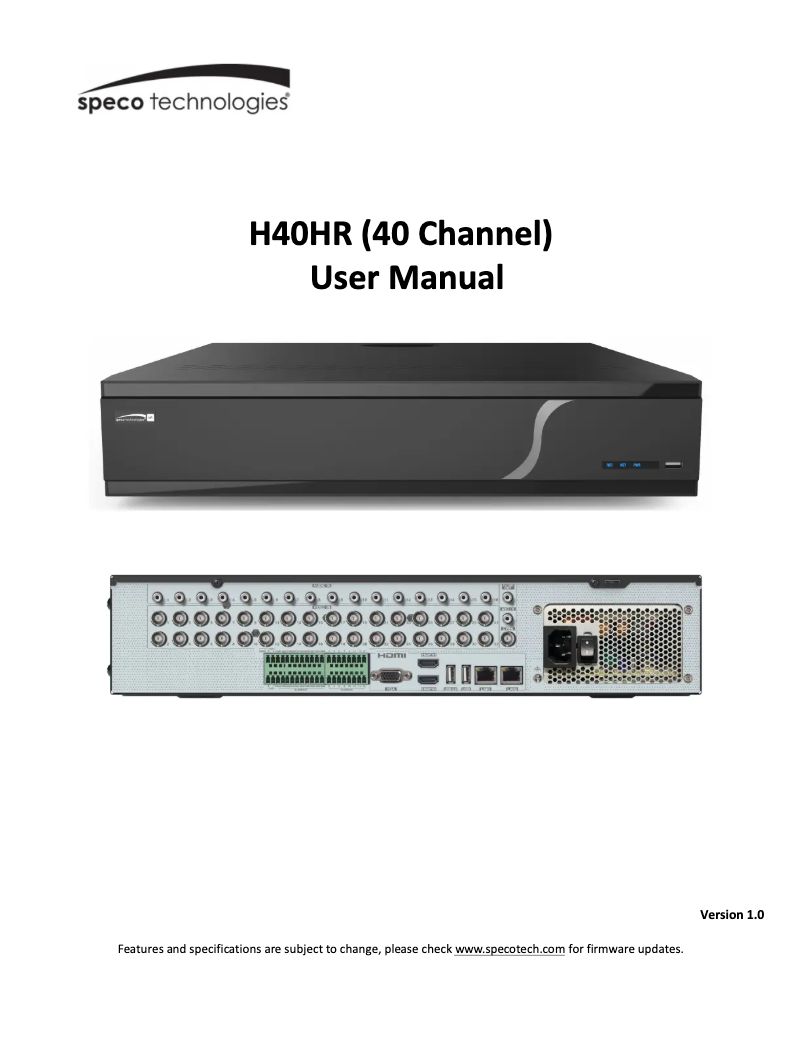 Page 1 de la notice Manuel utilisateur Speco Technologies H40HR