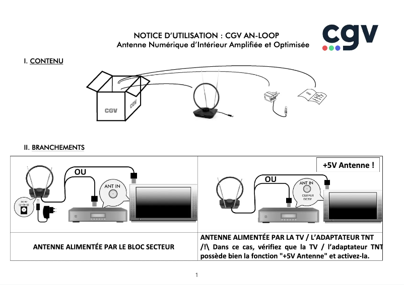 Page 1 de la notice Manuel utilisateur CGV AN-Loop