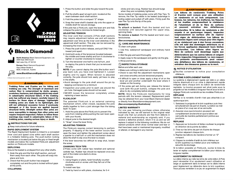 Page 1 de la notice Manuel utilisateur Black Diamond Alpine Carbon Z