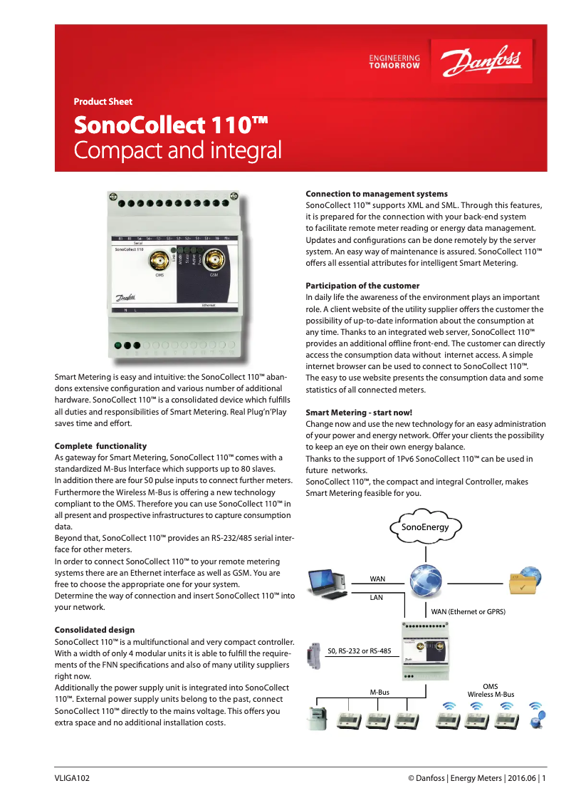 Page 1 de la notice Fiche technique Danfoss SonoCollect 112