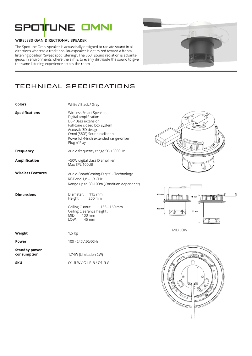 Page 1 de la notice Fiche technique Monacor OMNI-REC/SW