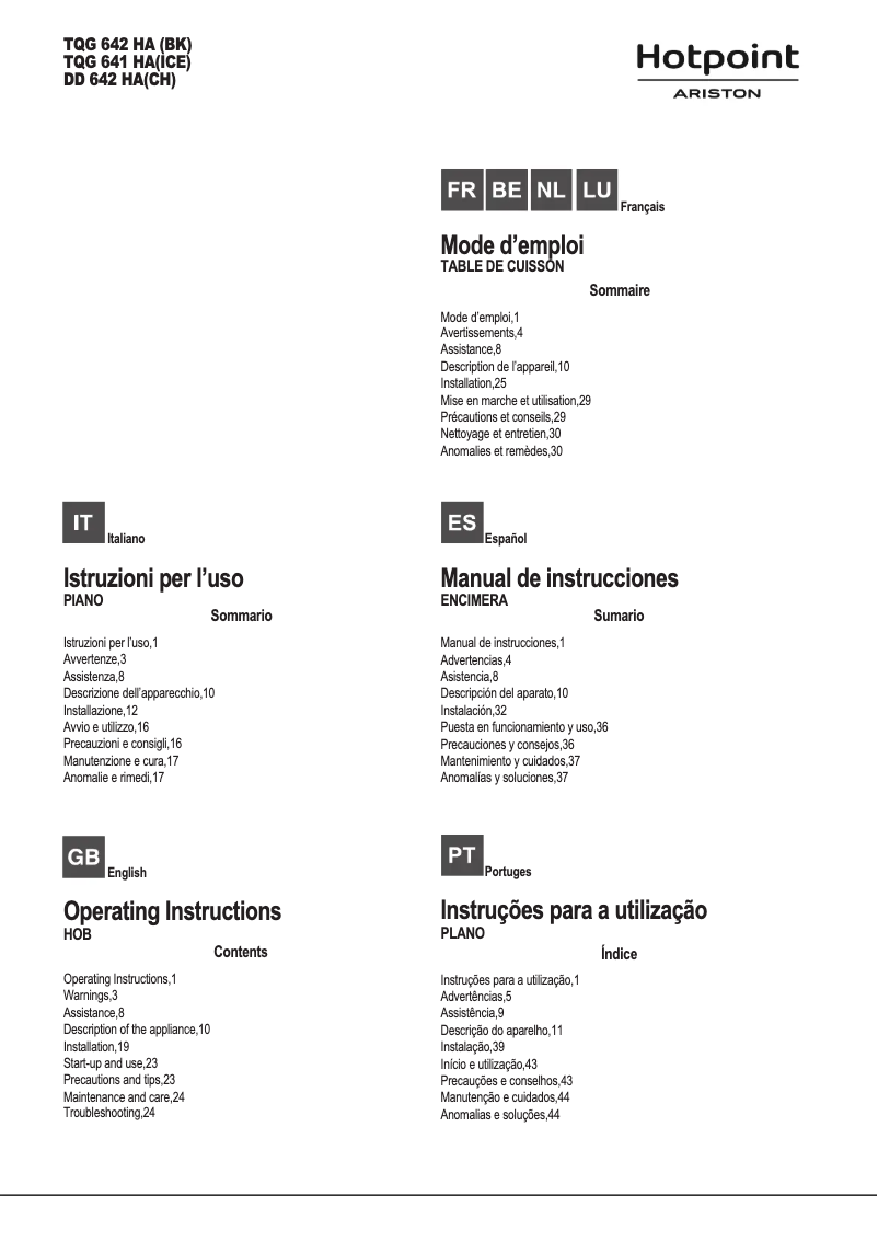 Page 1 de la notice Manuel utilisateur Hotpoint Ariston TQG 641 /HA(ICE)