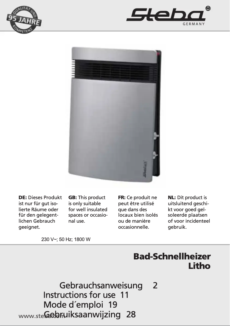 Page 1 de la notice Manuel utilisateur Steba Litho KS 1