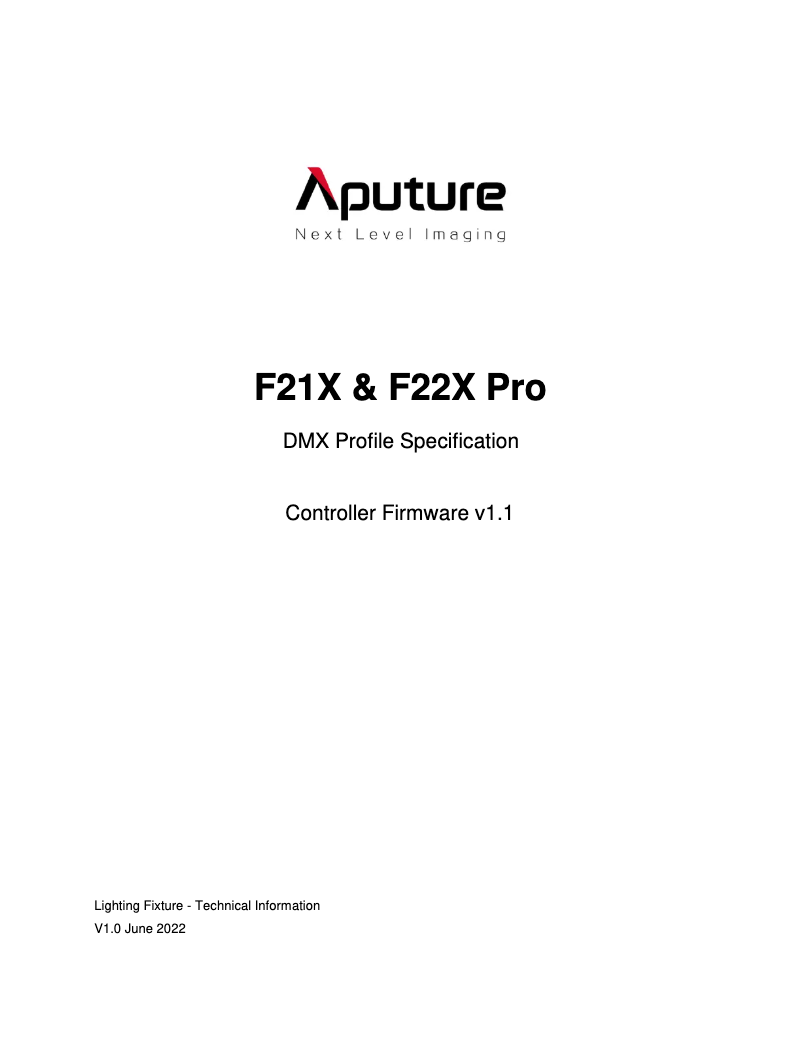 Page 1 of the manual Technical Sheet Aputure amaran F22x
