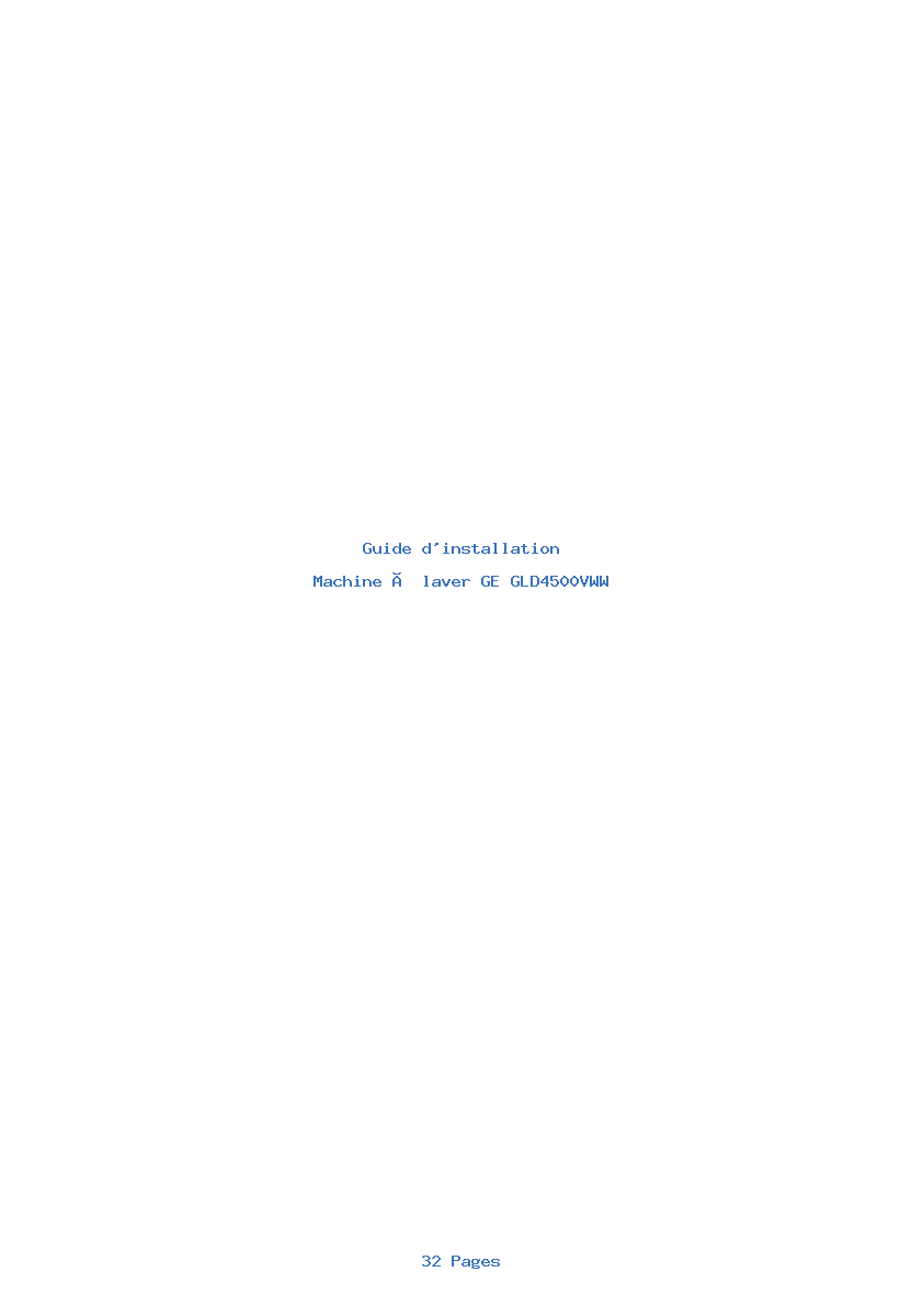 Page 1 de la notice Guide d'installation GE GLD4500VWW
