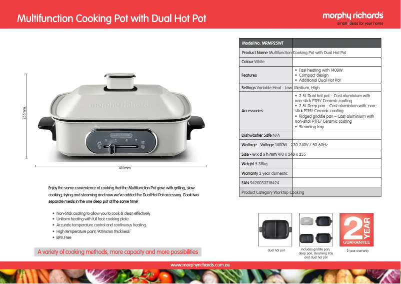 Page 1 de la notice Fiche technique Morphy Richards MRMP25WT