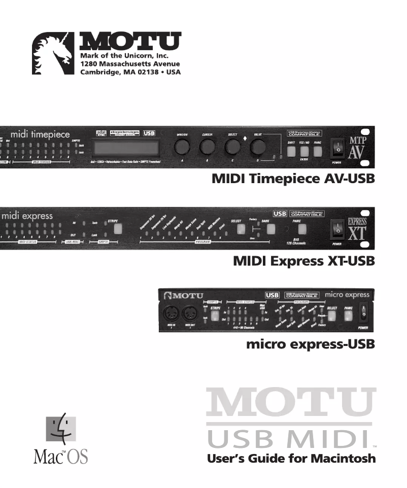 Page 1 de la notice Manuel utilisateur Motu MIDI Timepiece AV (USB)