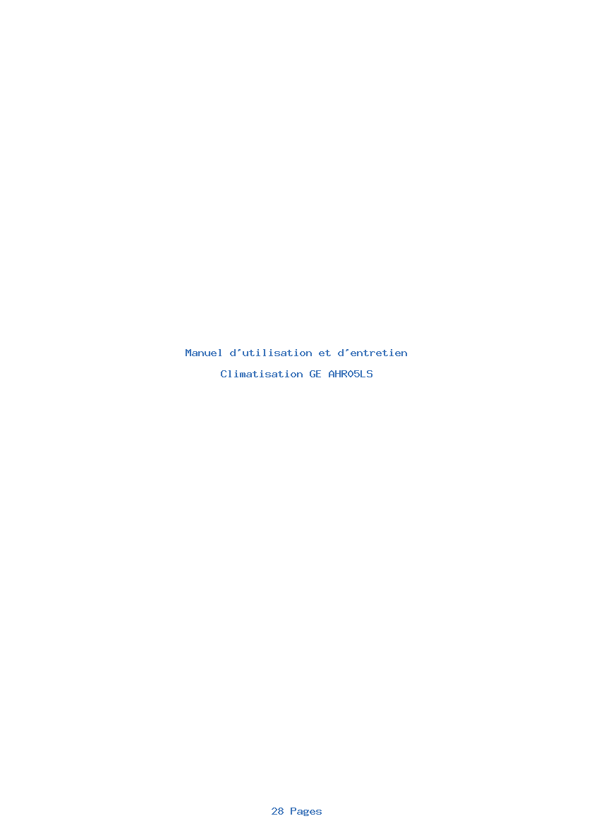 Page 1 de la notice Manuel d'utilisation et d'entretien GE AHR05LS
