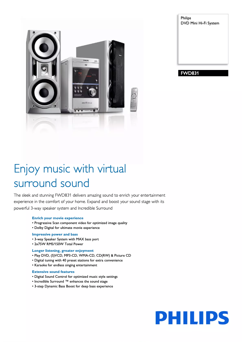 Page 1 de la notice Brochure Philips FWD831