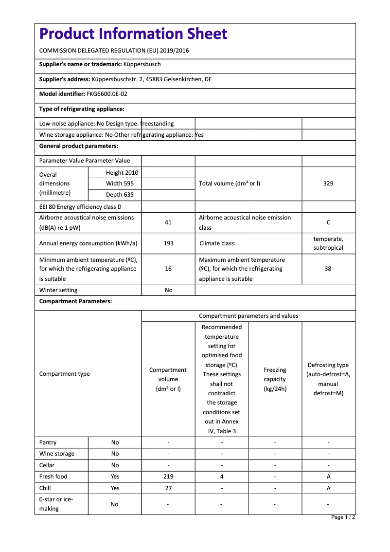 Page 1 de la notice Manuel utilisateur Küppersbusch FKG6600.0E