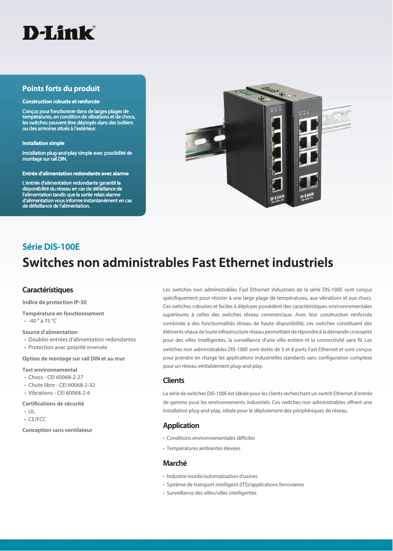 Page 1 de la notice Fiche technique D-Link DIS-100E-8W