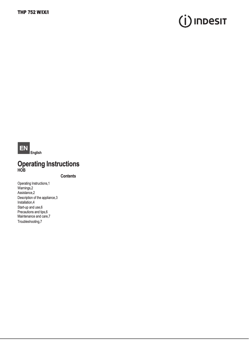 Page n°1 - Manuel utilisateur Indesit THP 752 W/IX/I