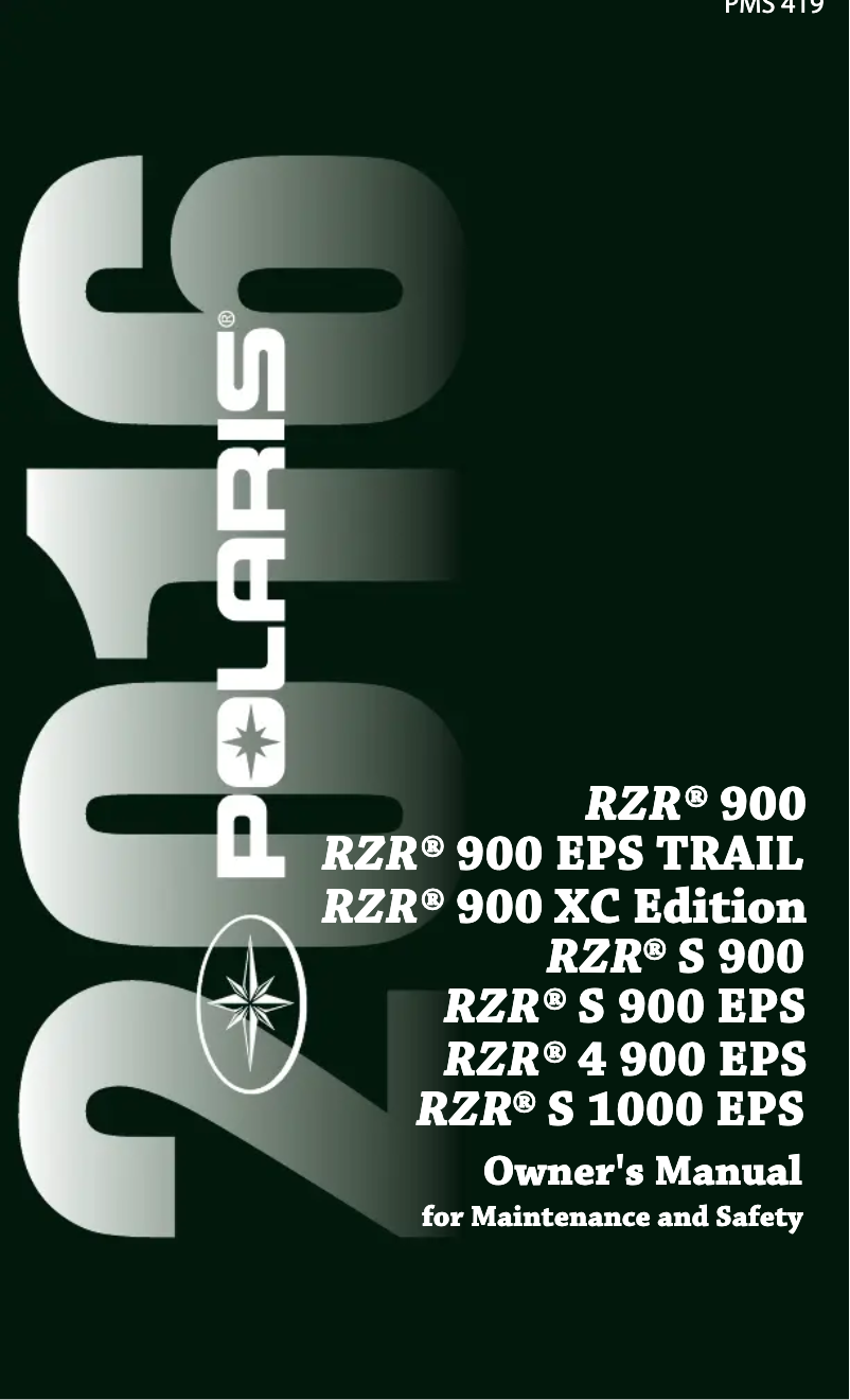 Page 1 de la notice Manuel utilisateur Polaris RZR 900 EPS Trail (2016)