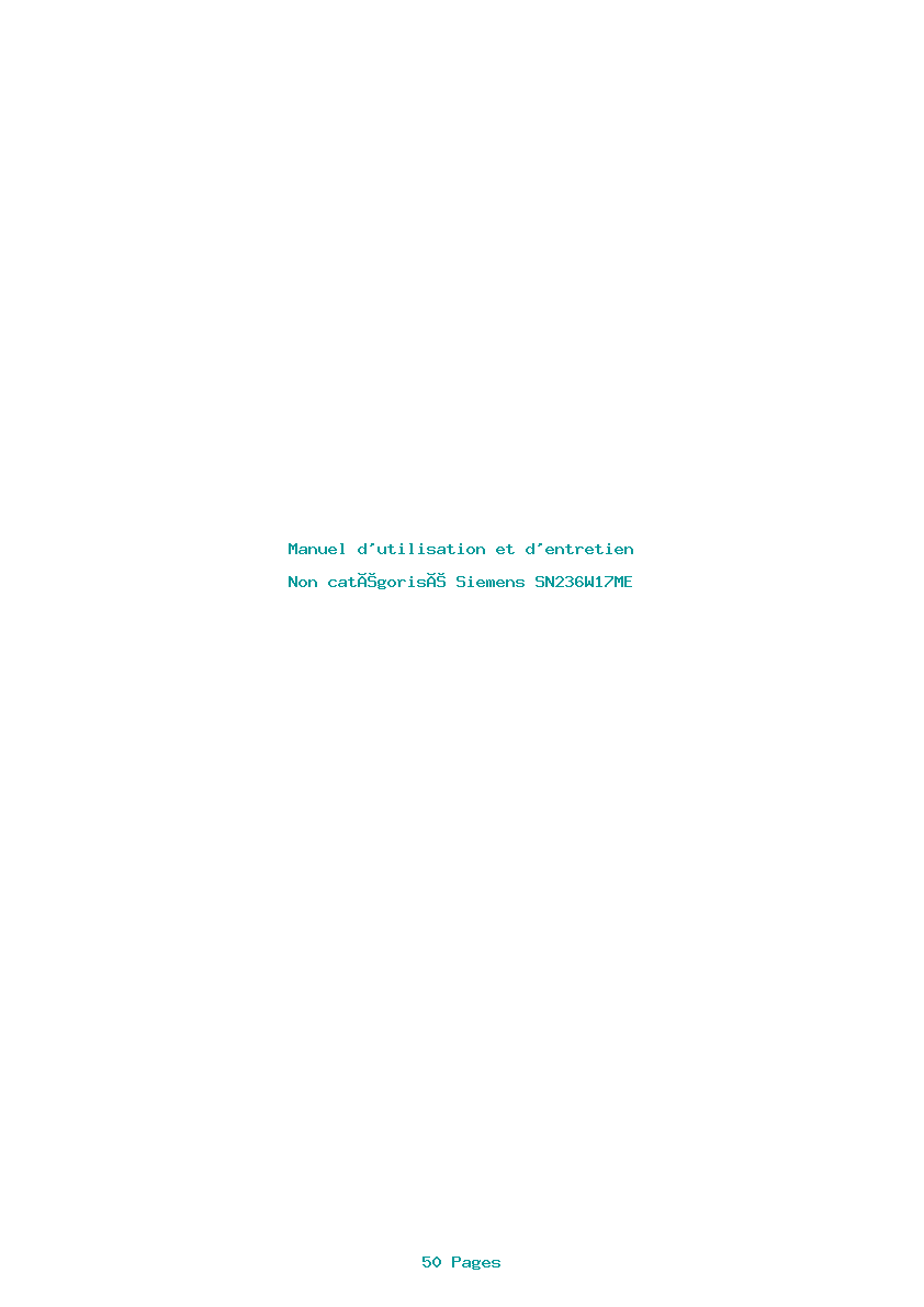 Page 1 de la notice Manuel d'utilisation et d'entretien Siemens SN236W17ME