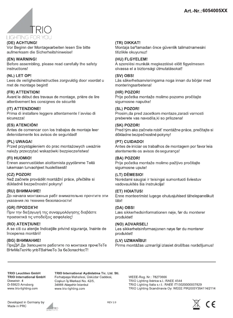 Page 1 de la notice Manuel utilisateur Trio Lighting Garda 605400541