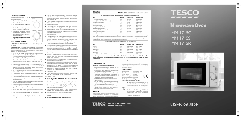 Page 1 de la notice Manuel utilisateur Tesco MM1715C