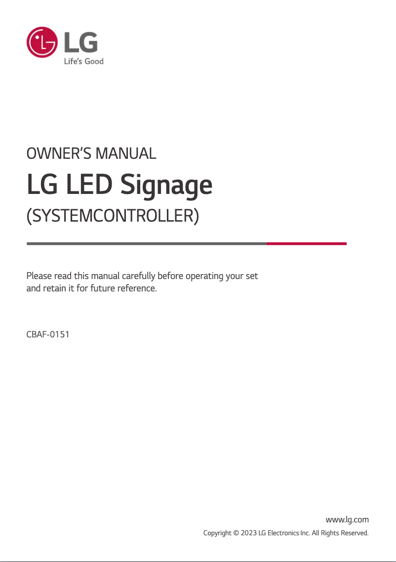 Page 1 of the manual User Manual LG CBAF-0151