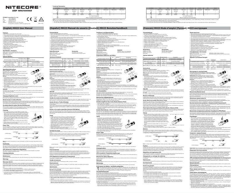 Page 1 de la notice Manuel utilisateur Nitecore MH23