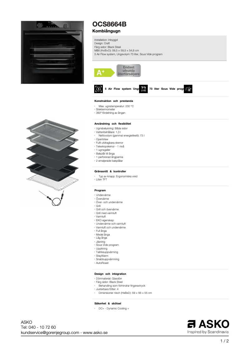 Page 1 de la notice Fiche technique Asko OCS8664B