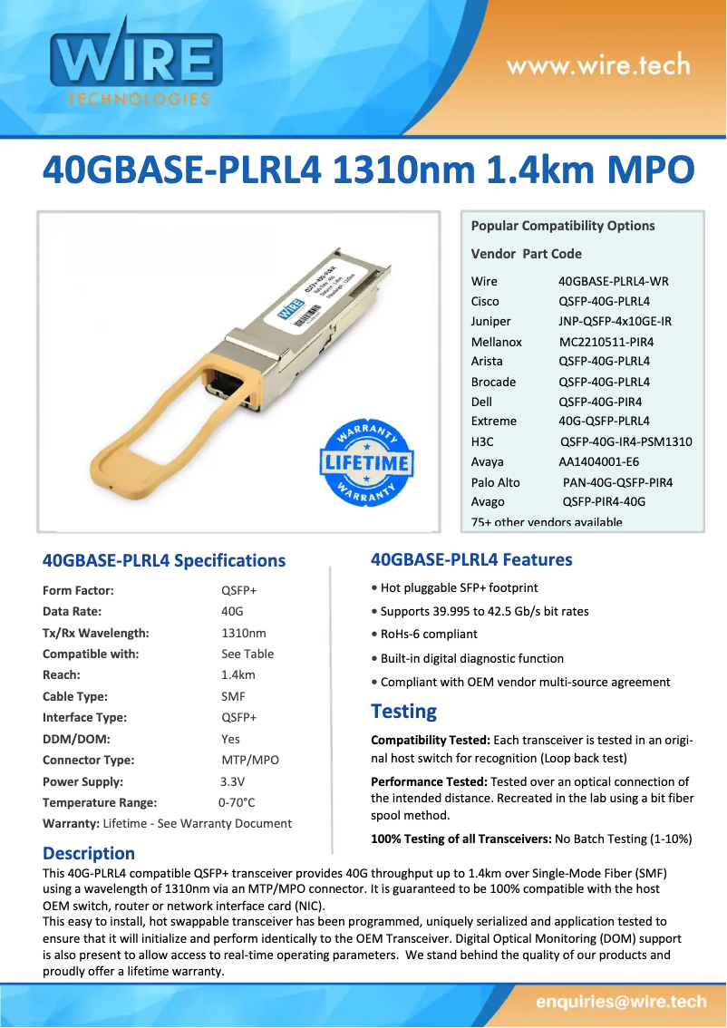 Page 1 de la notice Manuel utilisateur Wire Technologies 10326-WR