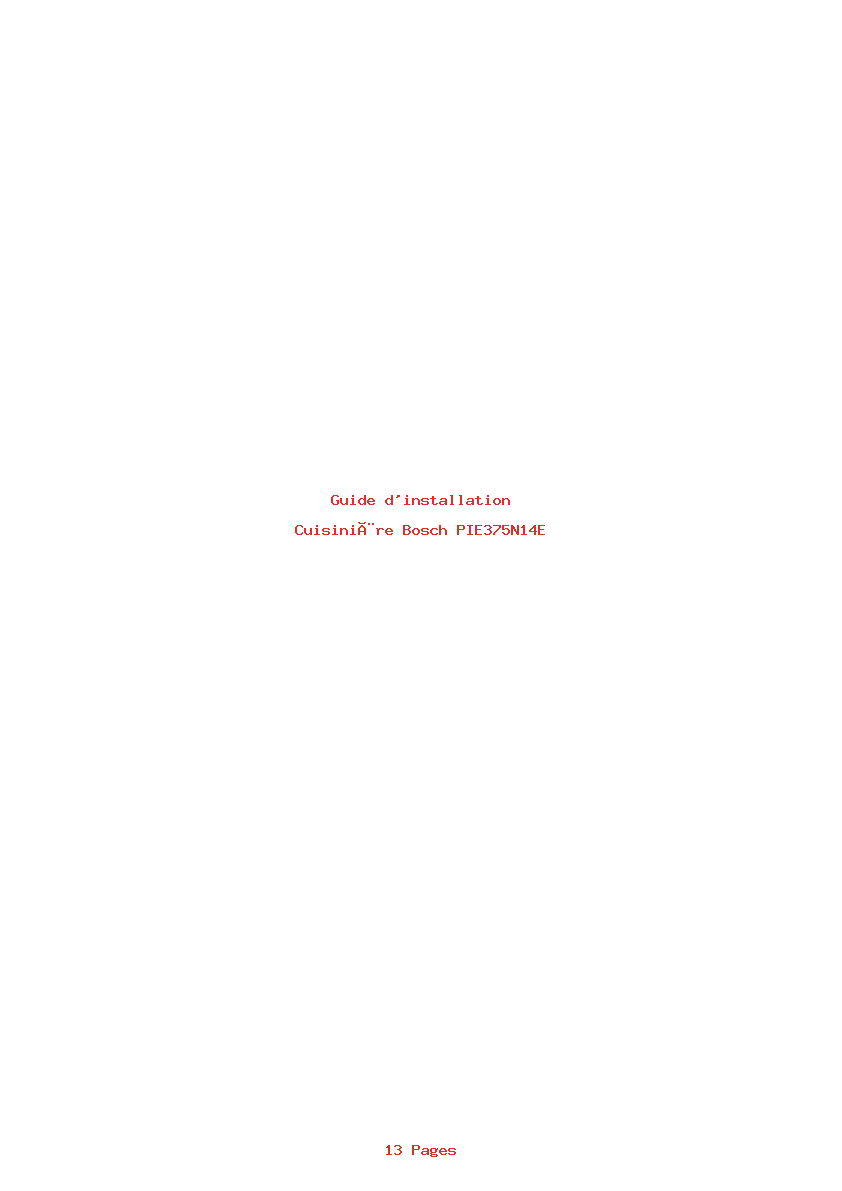 Page 1 de la notice Guide d'installation Bosch PIE375N14E