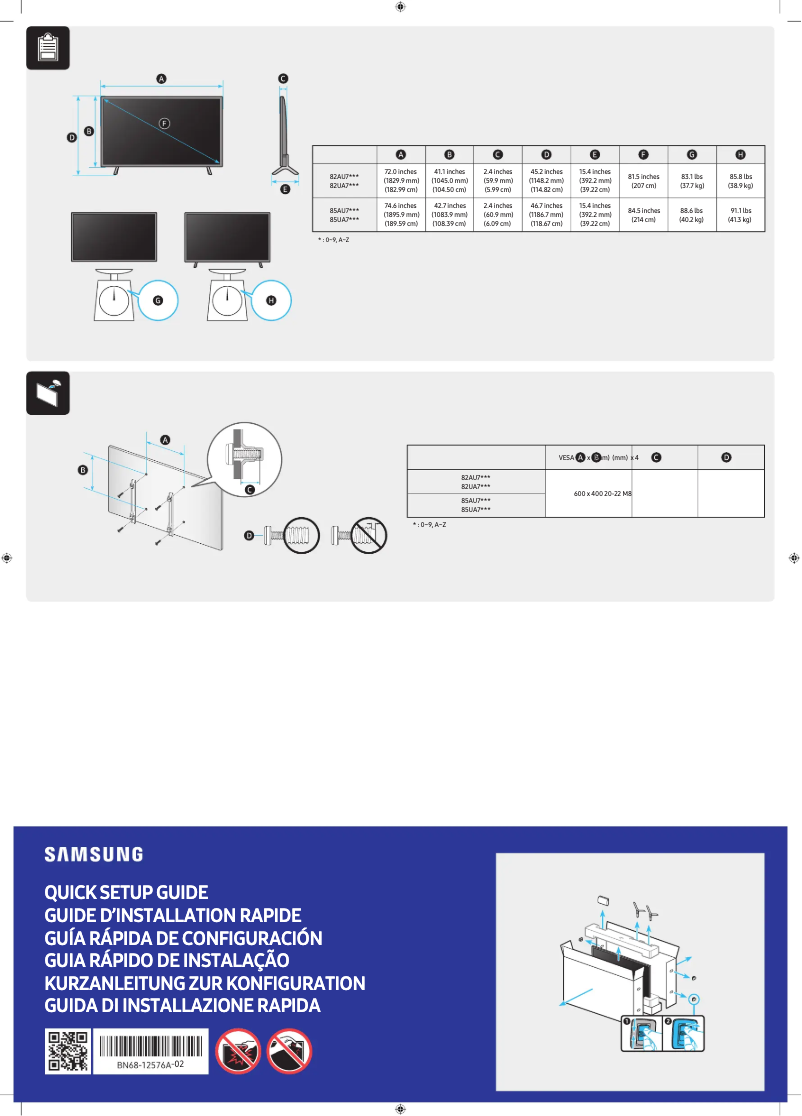 Page 1 de la notice Manuel utilisateur Samsung UE85AU7110K