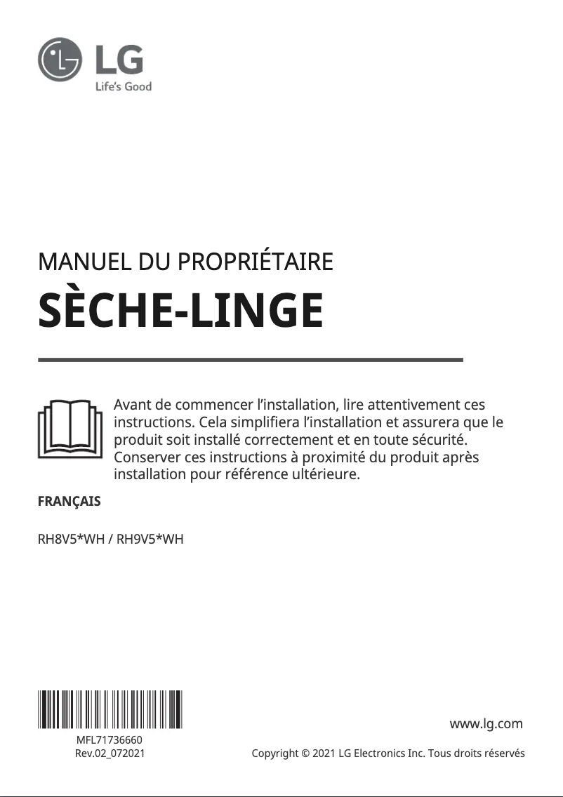 Page 1 de la notice Manuel utilisateur LG RH8V59WH
