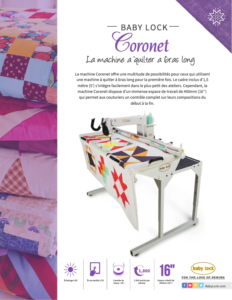 Page 1 de la notice Fiche technique Baby Lock Coronet