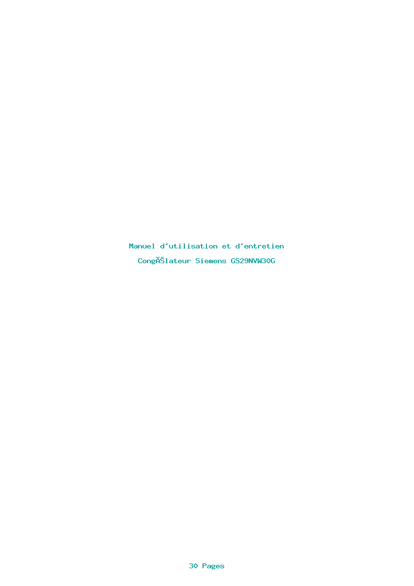 Page 1 de la notice Manuel d'utilisation et d'entretien Siemens GS29NVW30G