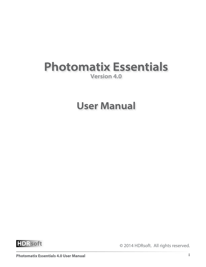 Page 1 de la notice Manuel utilisateur HDRsoft Photomatix Essentials 4