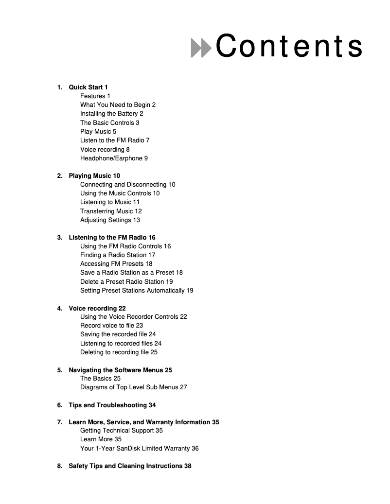 Page 1 de la notice Manuel utilisateur Sandisk Sansa M240
