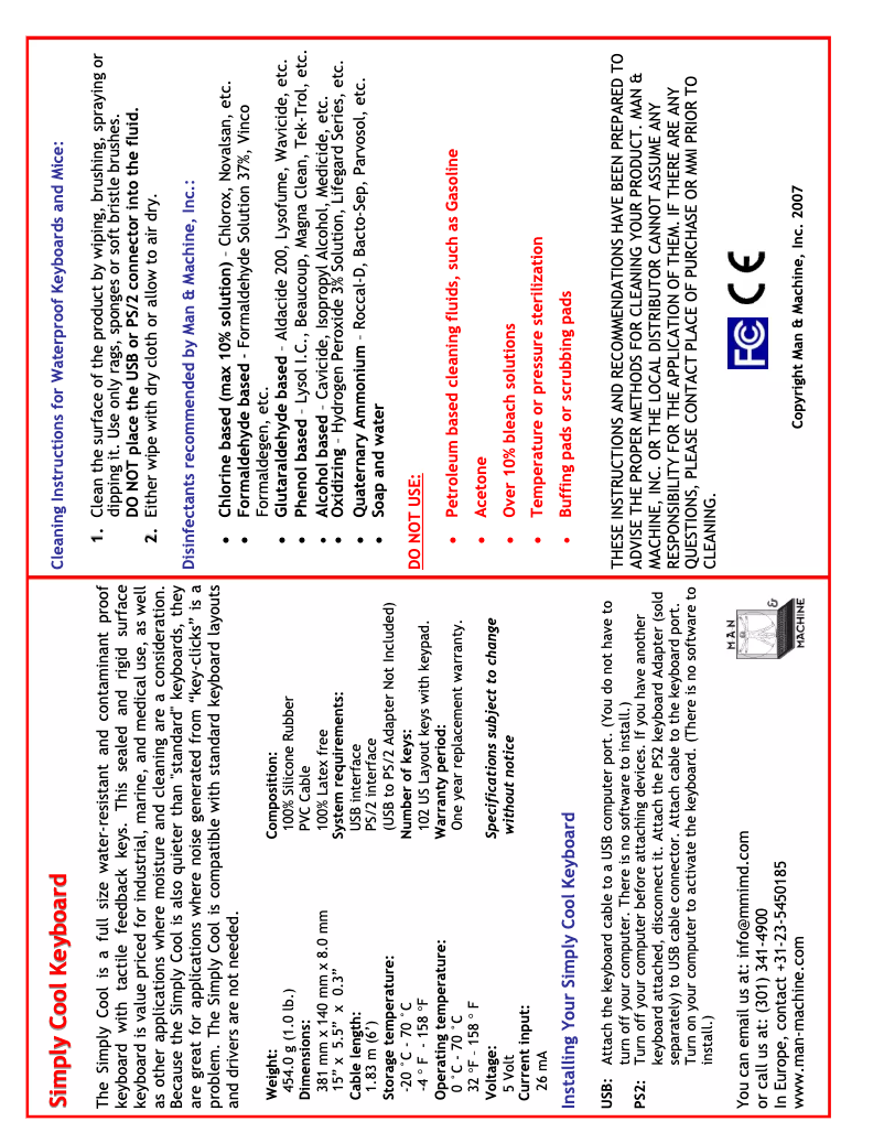 Page 1 de la notice Manuel utilisateur Man & Machine SIMPLYC/G5