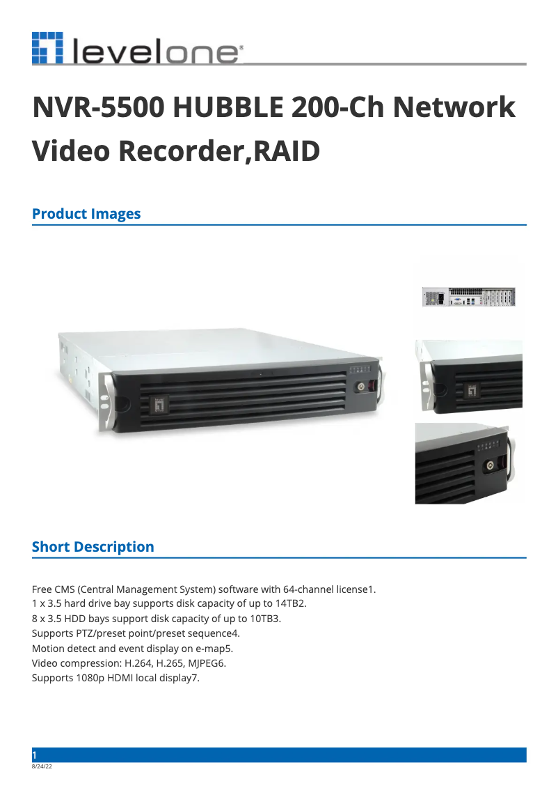 Page 1 de la notice Fiche technique LevelOne NVR-5500