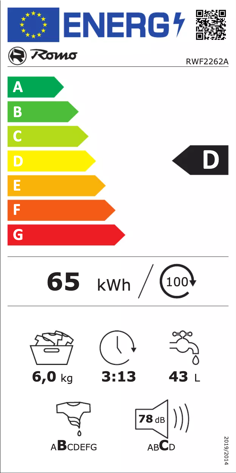 Page 1 de la notice Manuel utilisateur Romo RWF2262A