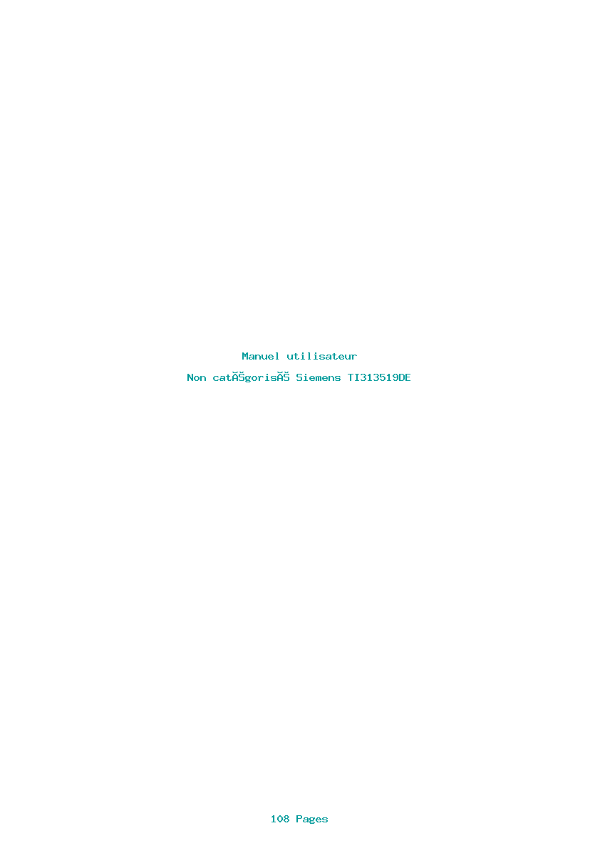 Page 1 de la notice Manuel utilisateur Siemens TI313519DE