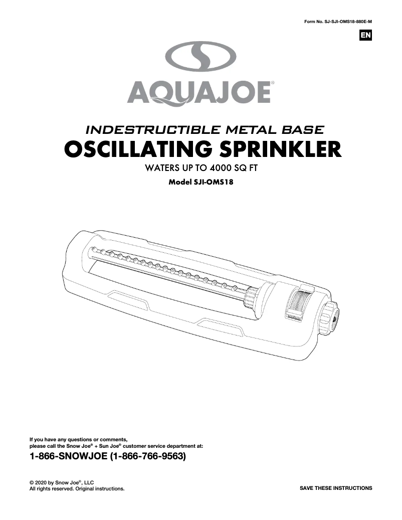 Page 1 de la notice Manuel utilisateur Aqua Joe SJI-OMS18