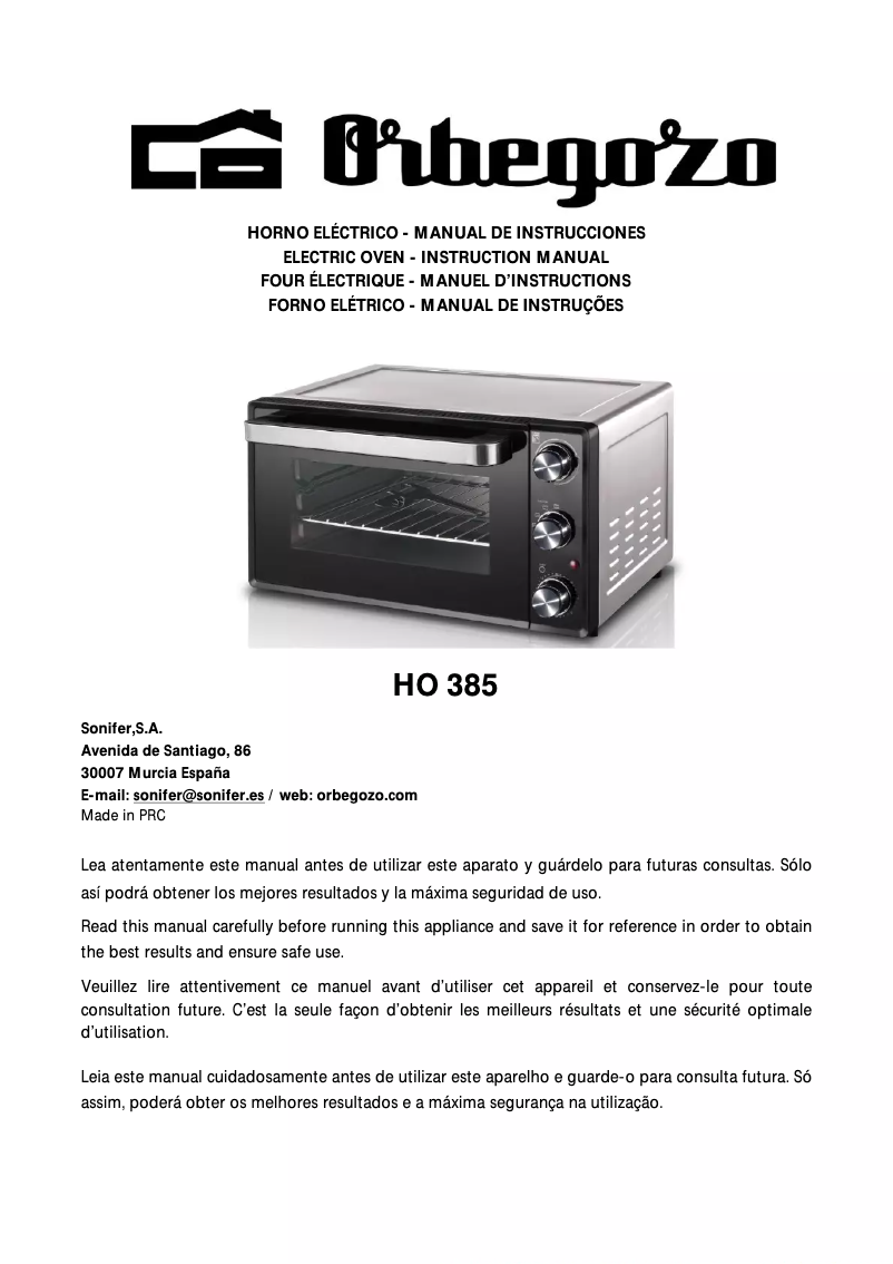 Page 1 de la notice Manuel utilisateur Orbegozo HO 385