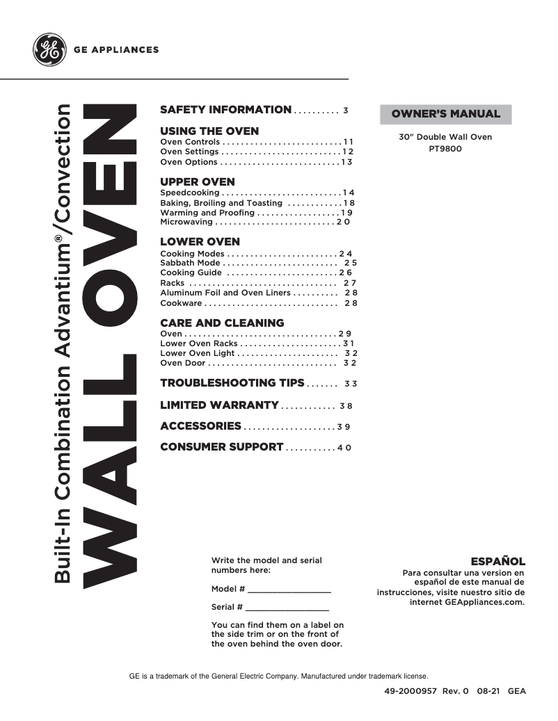 Image de la première page du manuel de l'appareil PT9800SHSS Profile