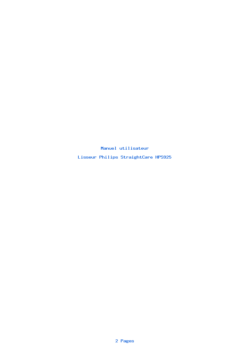 Image de la première page du manuel de l'appareil StraightCare HPS925