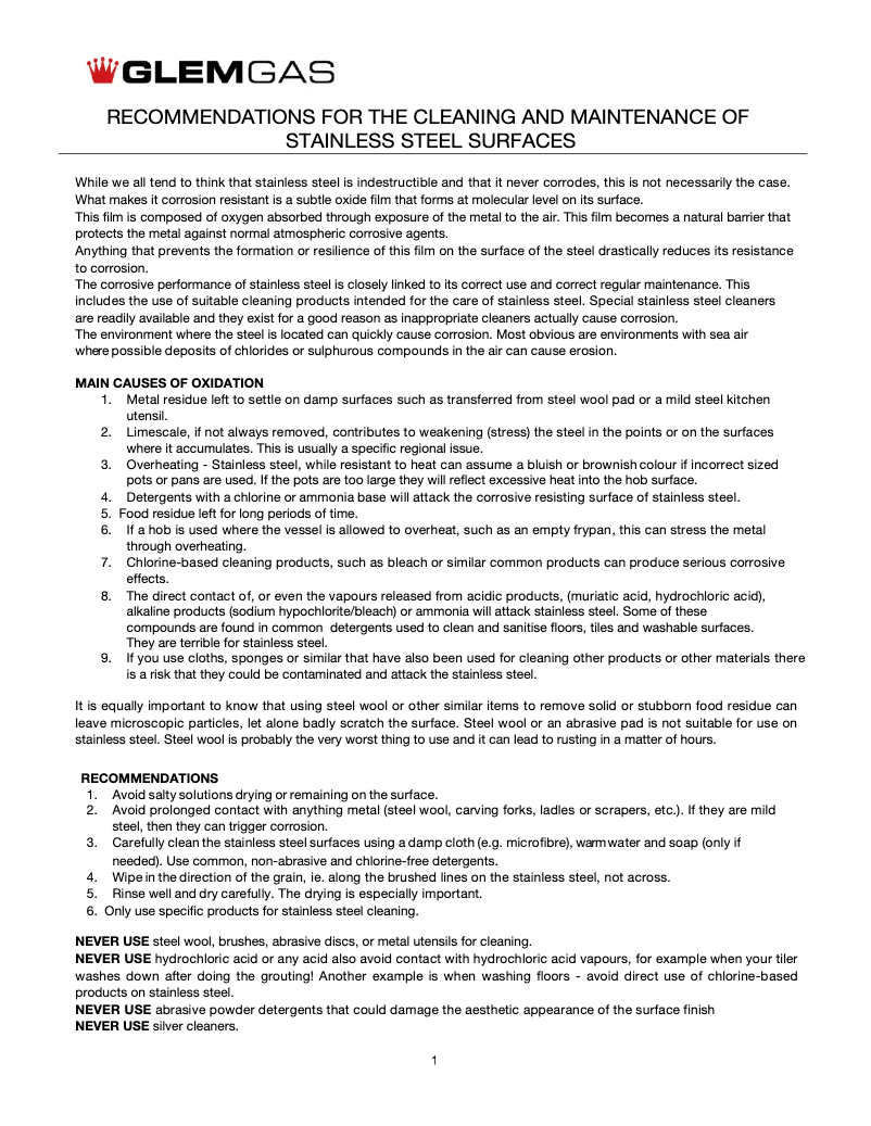Page 1 de la notice Fiche technique Glem Gas CK90TBLED
