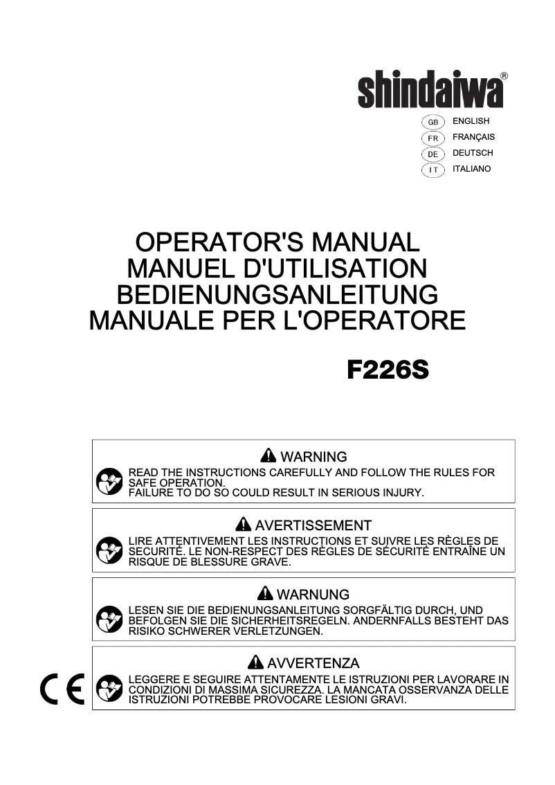 Page 1 de la notice Manuel utilisateur Shindaiwa F226S