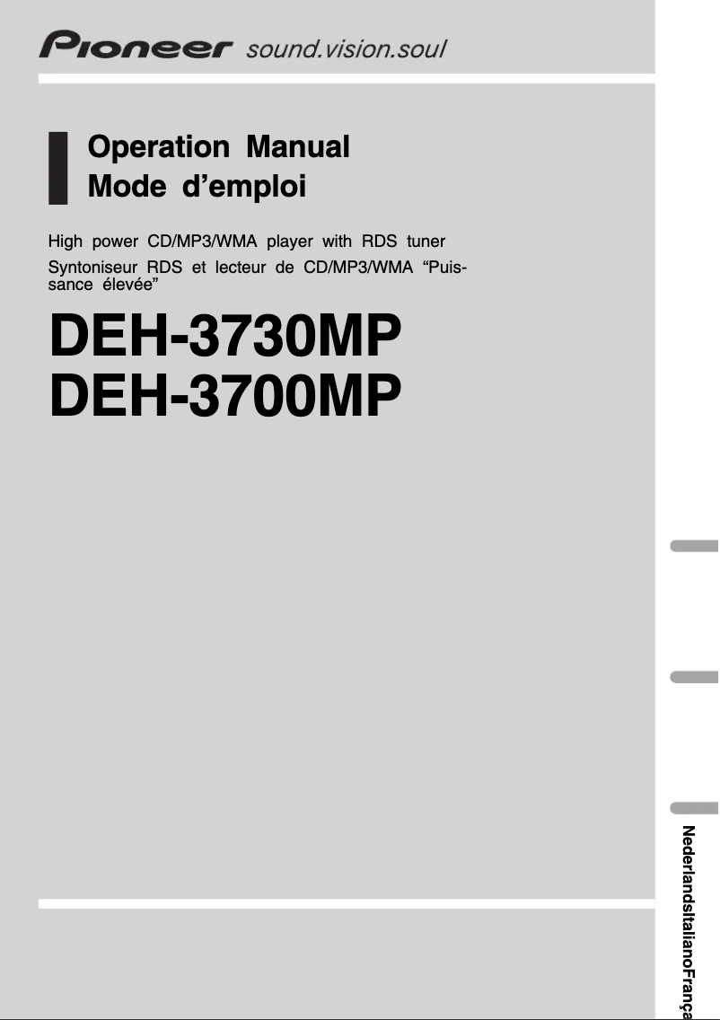 Page 1 de la notice Manuel utilisateur Pioneer DEH-3730MP